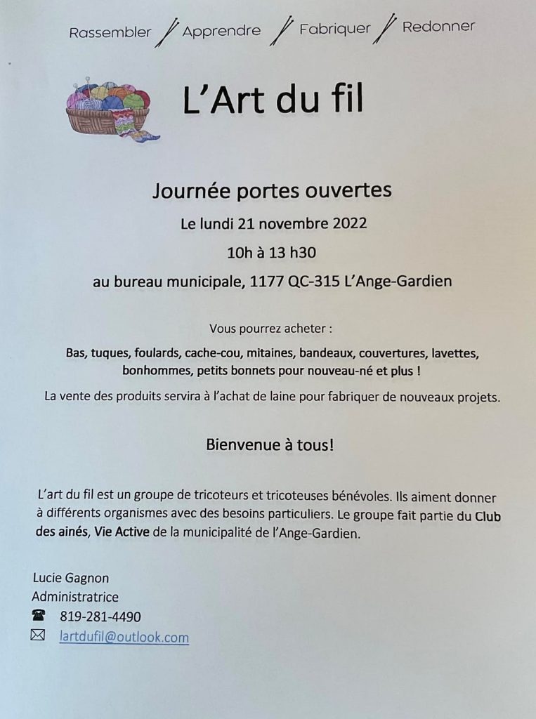 Journée Portes Ouvertes à L’Art du Fil Municipalité de L'AngeGardien